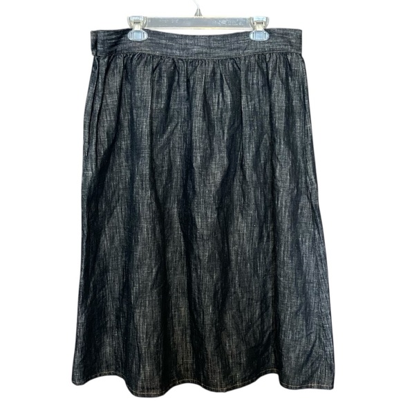 Marks & Spencer Black Denim Midi Skirt | Gathered Waist | Cotton & Linen Blend - Picture 10 of 10